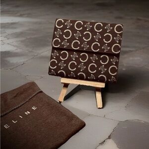 RARE Vintage Celine Monogram C Jacquard Canvas Leather Compact Kisslock Wallet